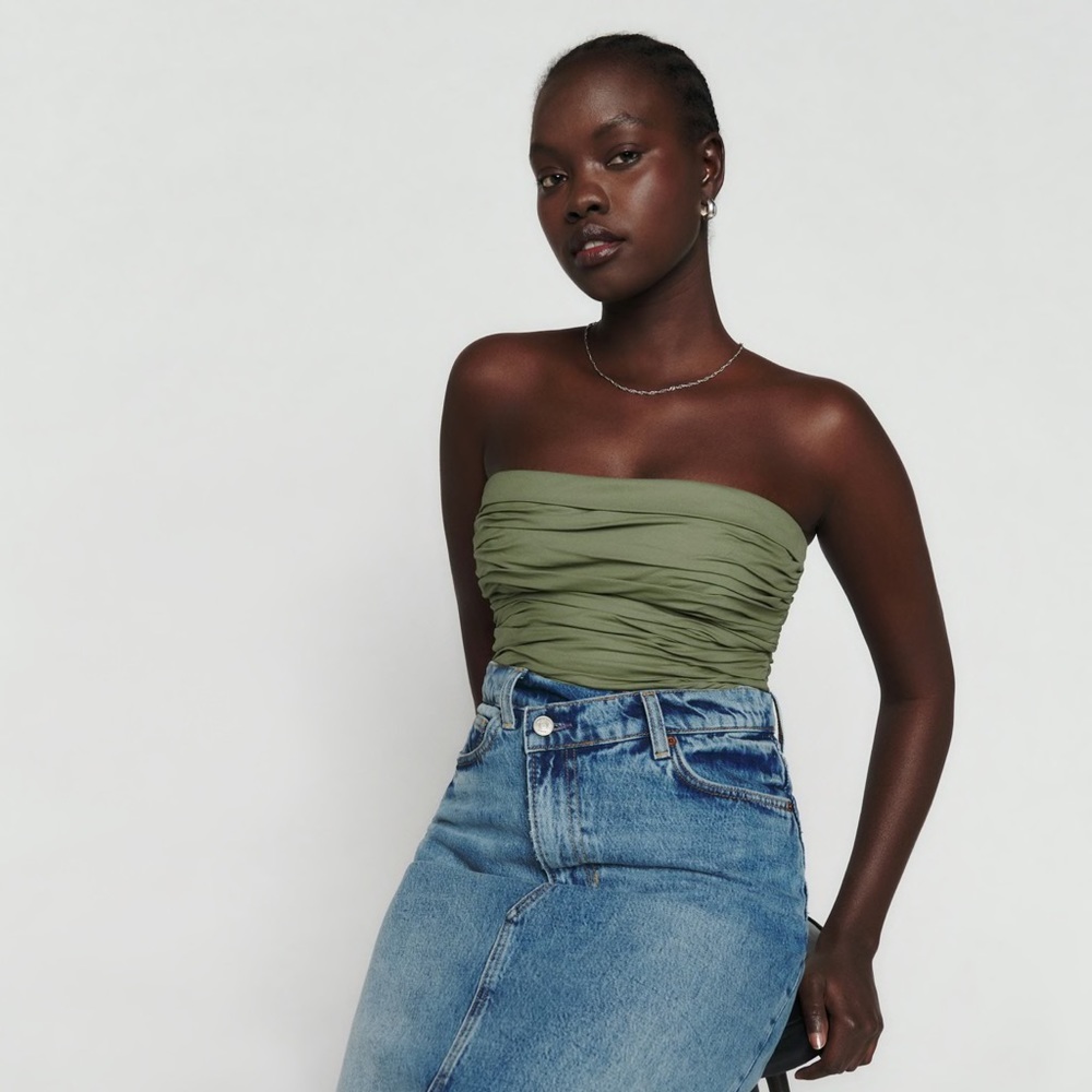 Reformation Orion Organic Cotton Corset Top Sage Green Size 8 NWT